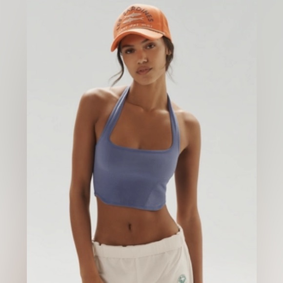 Anthropologie | Halter Crop Top | Sports Bra | Textured Purple | S/M | NWT - Picture 1 of 4